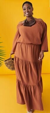 PLUS Size 30/32 5X | Cotton Gauze Maxi Skirt & Off The Shoulder Top | 2-pc set